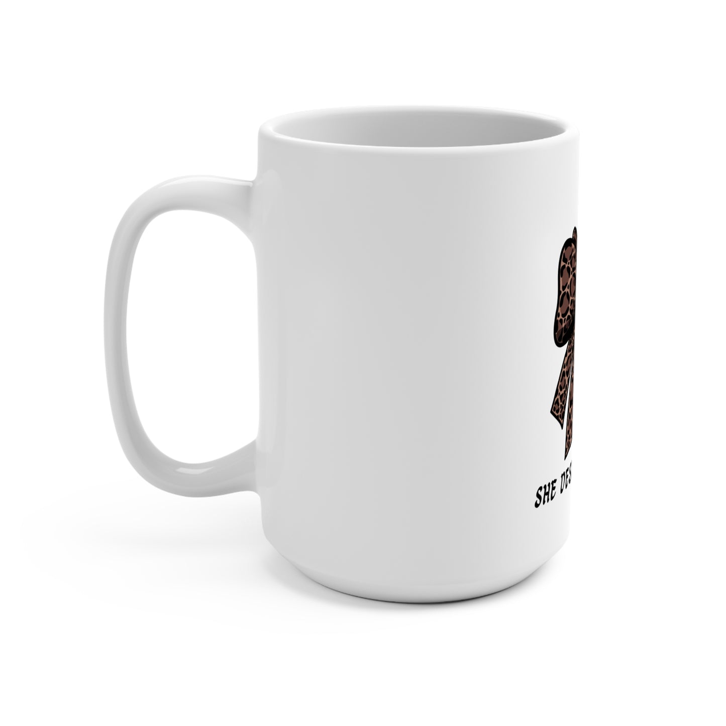 She Designs Her Life Leopard Bow 15oz Ceramic Mug — Feminine Empowerment Gift