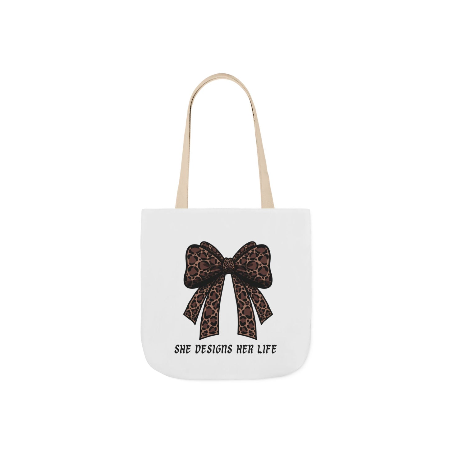 Canvas Tote — "She Designs Her Life" Leopard Bow Tote Bag