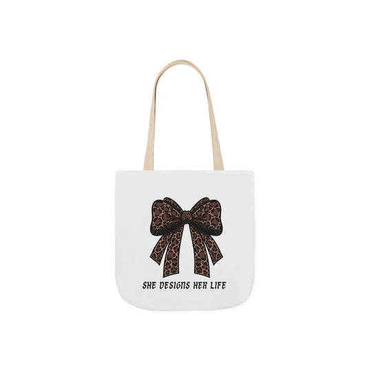 Canvas Tote — "She Designs Her Life" Leopard Bow Tote Bag