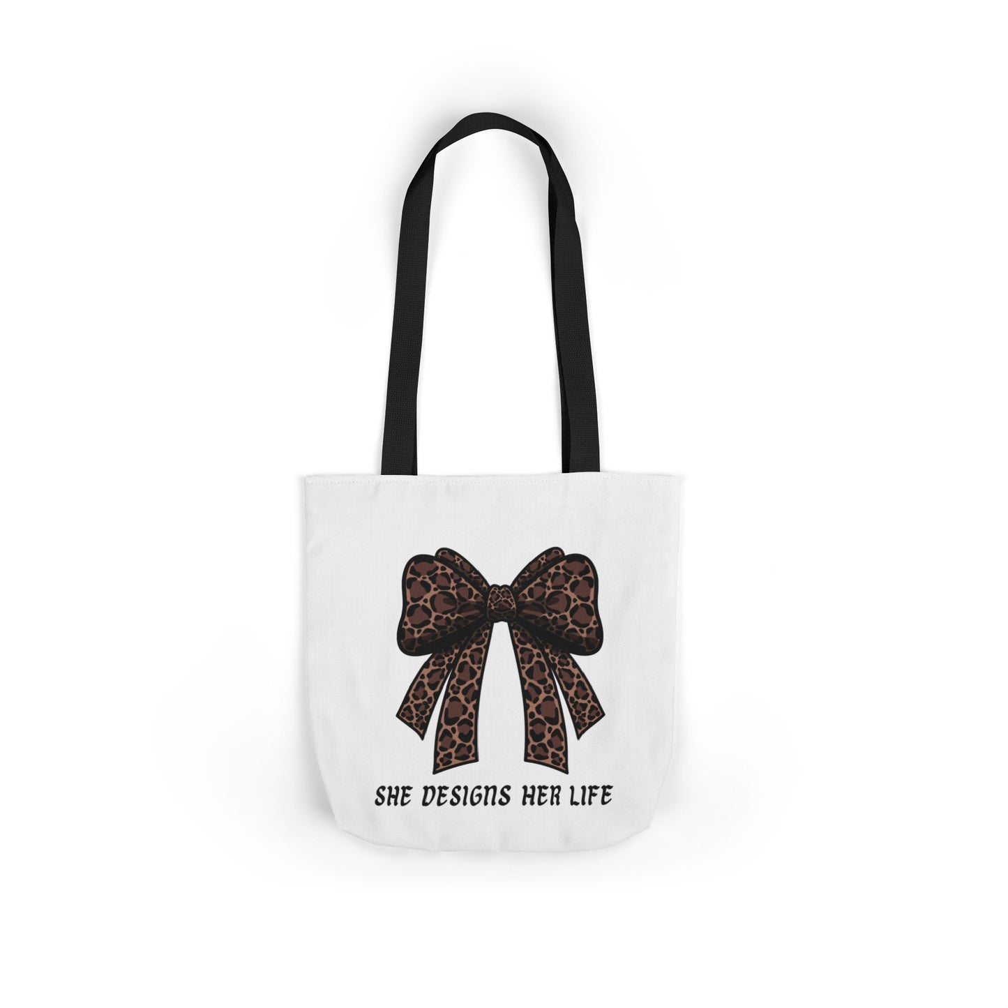 Canvas Tote — "She Designs Her Life" Leopard Bow Tote Bag