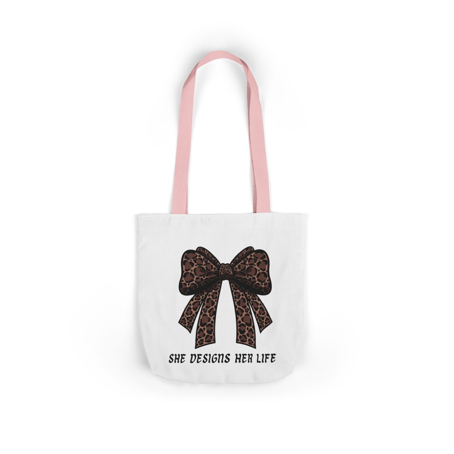 Canvas Tote — "She Designs Her Life" Leopard Bow Tote Bag