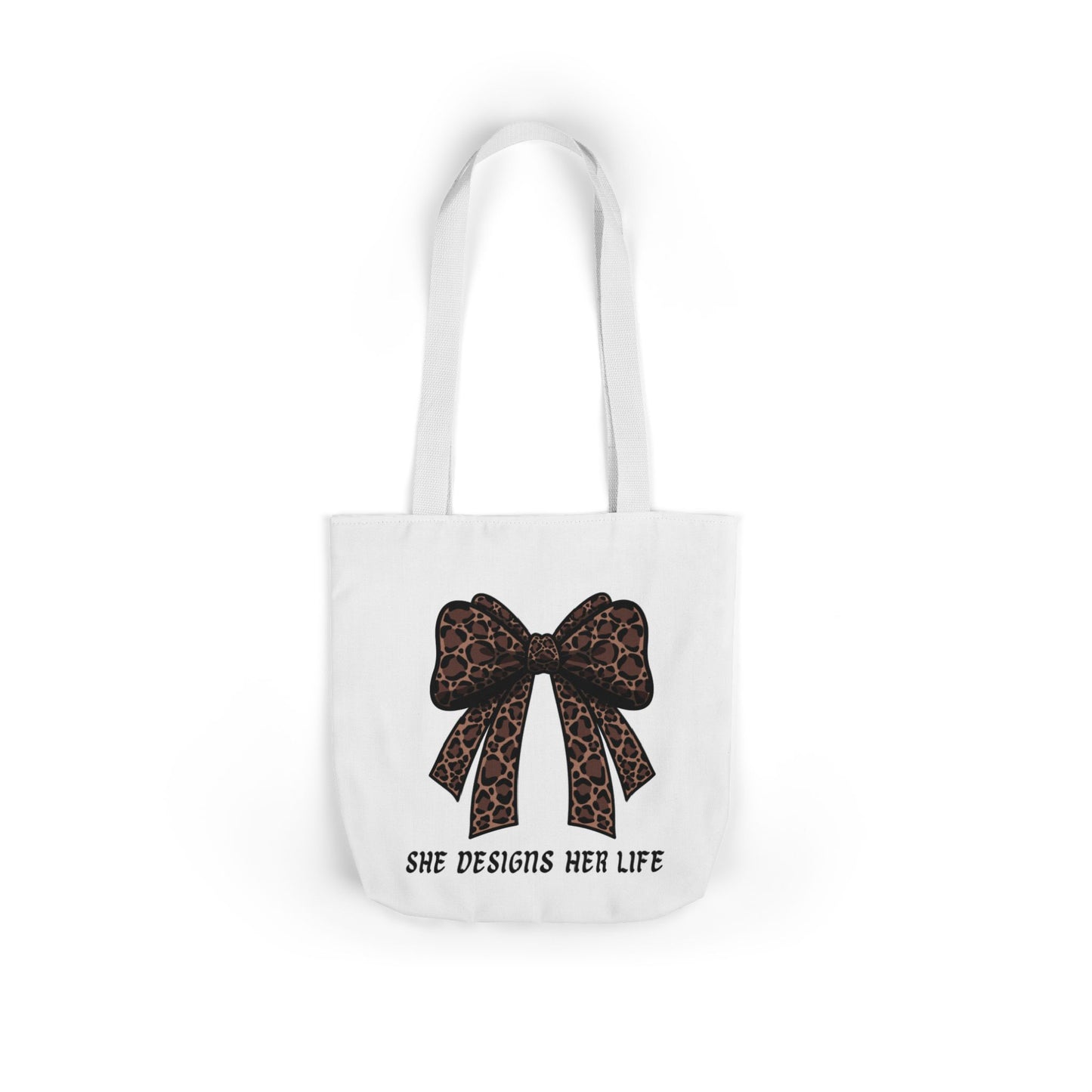 Canvas Tote — "She Designs Her Life" Leopard Bow Tote Bag
