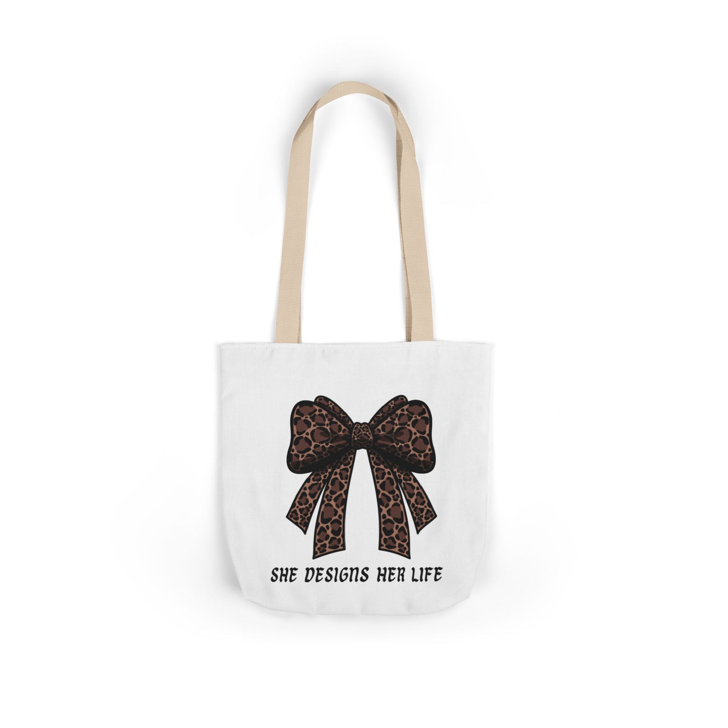 Canvas Tote — "She Designs Her Life" Leopard Bow Tote Bag
