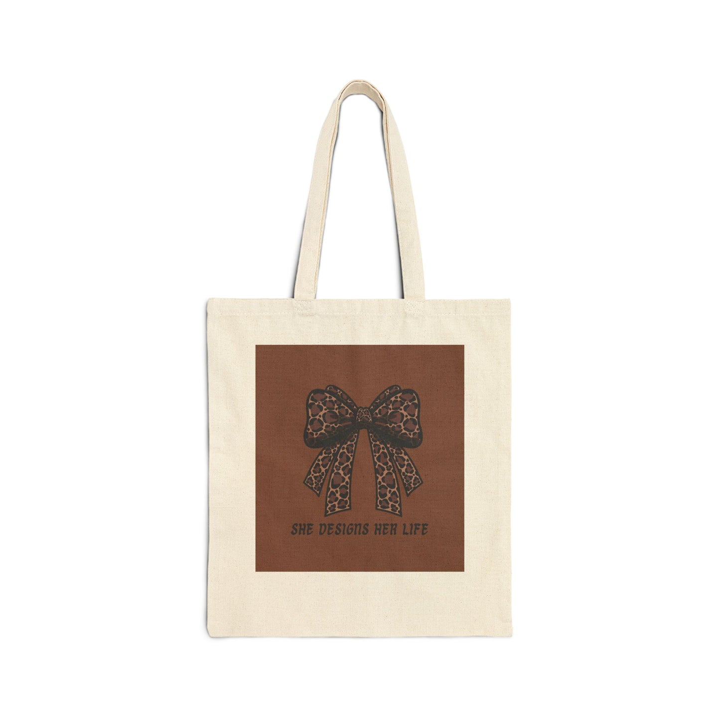 Canvas Tote Bag – Vintage Leopard bow "She Designs Her Life"