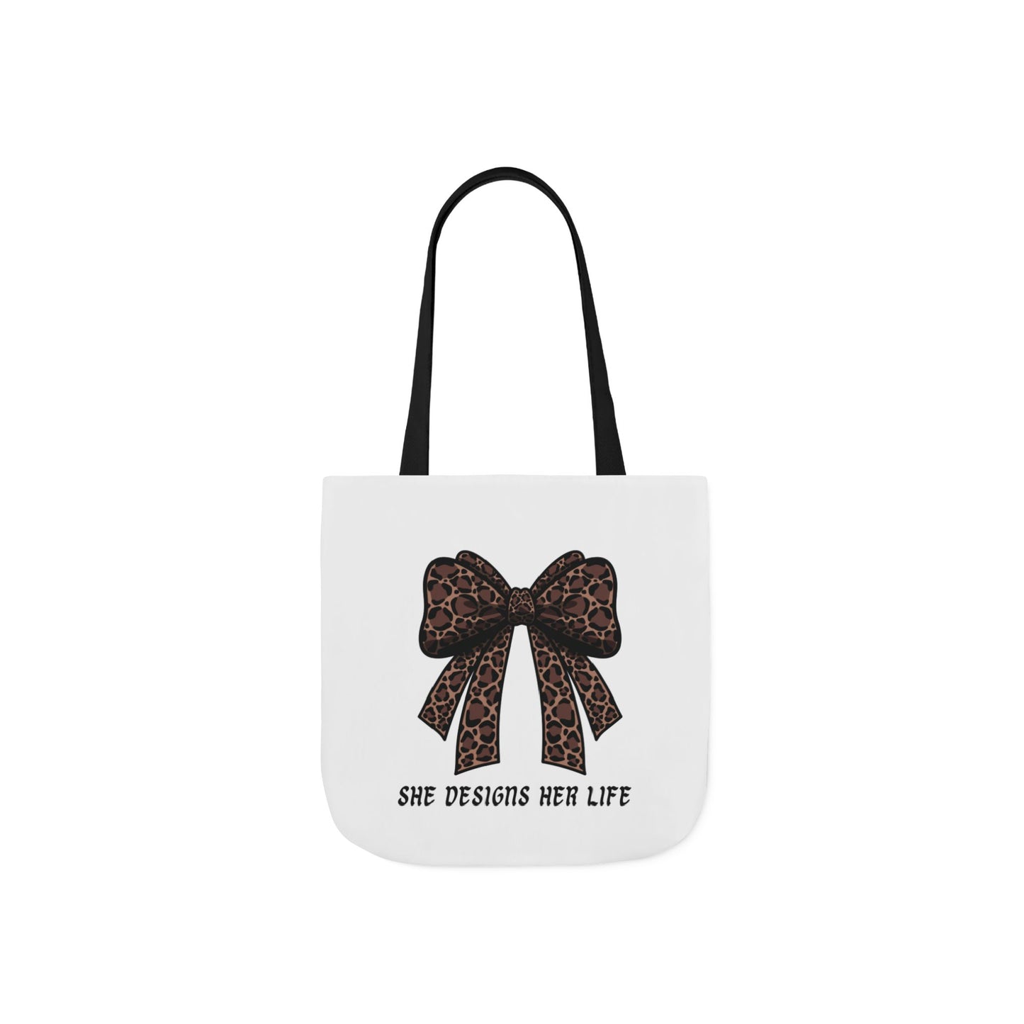 Canvas Tote — "She Designs Her Life" Leopard Bow Tote Bag