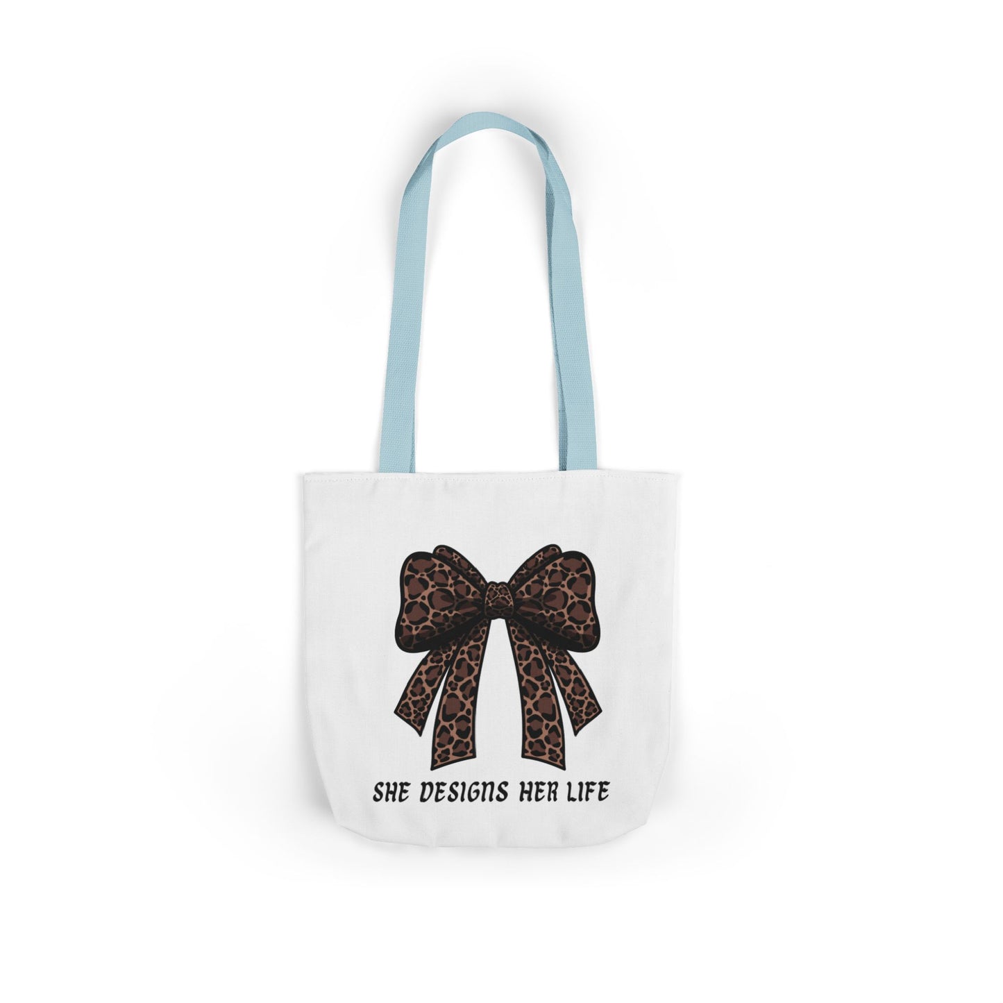 Canvas Tote — "She Designs Her Life" Leopard Bow Tote Bag